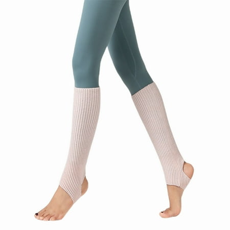 

harmtty Women Girl Knitted Warm Knee High Stirrup Yoga Sport Dance Leg Warmers Socks Nude Pink