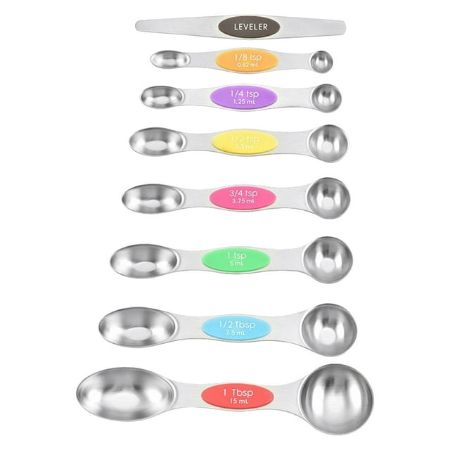 Stainless Steel Magnetic Measuring Spoons Set of 8 with Leveler,Nesting Teaspoon & Tablespoon Measuring Spoons,Kitchen Gadgets for Baking & Cooking,Fits in Spice Jars - Mountain Sunrise