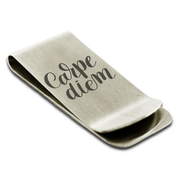 Stainless Steel Carpe Diem Calligraphy Engraved Money Clip Credit Card Holder