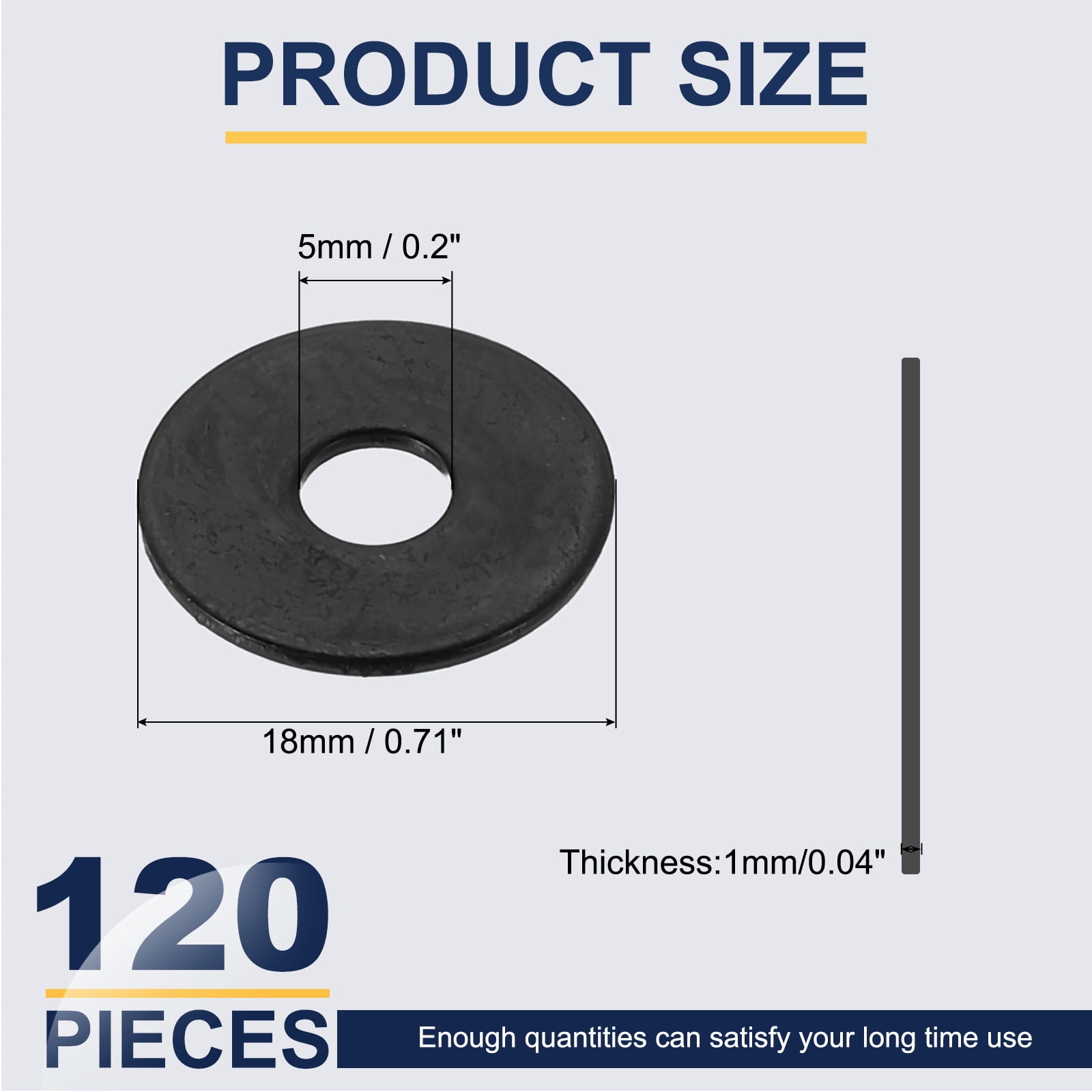 120 Pcs Flat Washer for Screws, Stainless Steel Washers 5mm ID x 18mm OD x 1mm Thick for Bolts, Factories Repair, Kitchens, Shops, Black