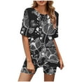 thumbnail image 2 of Ensembles d'Été 2 Pcs pour Femmes Mode Blouse à Col Rond Manches Courtes Hauts Shorts Ensemble Décontracté Ensembles d'Été pour Femmes en Liquidation, 2 of 5