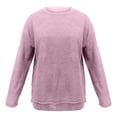 thumbnail image 6 of ManxiVoo Women Loose Round Neck Long Sleeve Top Waffle Texture Slit Hem Comfort Fit Casual Pullover Soft Stretch Blouse L Size Light Violet, 6 of 7