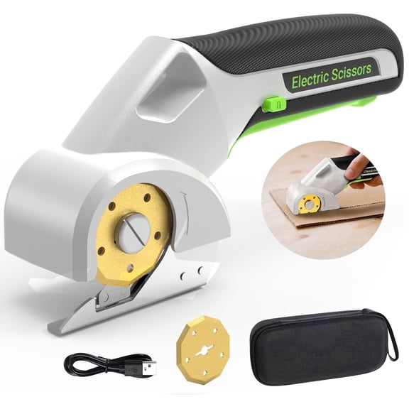 PATODOR Electric Cardboard Cutter, Cordless Electric Scissors Cutting Tools, 4V Rotary Cutter for Fabric with 2 Titanium Blades, Safety Lock, for Carpet, Fabric, Leather, Bright White