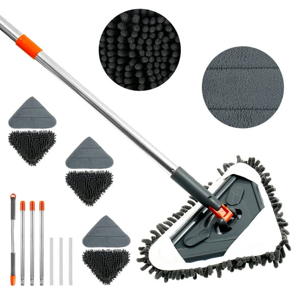 Ghopy Cleaning Mop 360° Rotatable Adjustable Length Triangular Mop Soft Super Water Absorption Dry and Wet Wall Cleaning Mop for Floor Wall Window Cleaning Dust Mop