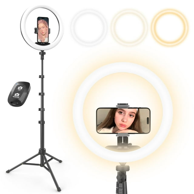 Anillo de luz para selfies, tamaño uBeesize, 12 pulgadas, con soporte para trípode de 62 pulgadas y control remoto