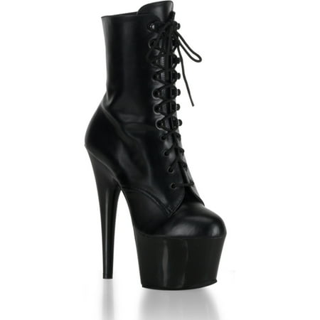 Leather Lace Up Combat Boots - Womens Black Leather Boots 6 1/2 Inch Heel Lace Up Combat Boots High Platform