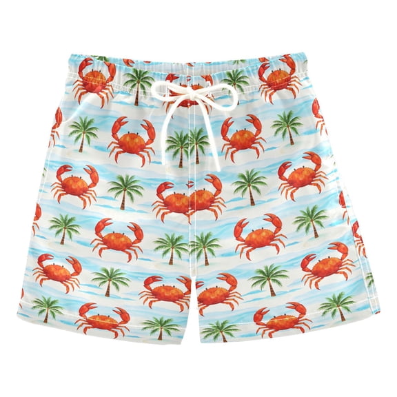 Crab Coconut Tree Pattern Swim Trunks Quick Dry Beach Pool Board Shorts Lightweight Stylish Print Sizes 2T to XL