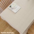 thumbnail image 3 of Nappe en Lin Trahoo-Coton Carrée Beige Rayée avec Pompons Nappe Bohème Carrée (Carré, 55 x 55 Pouces, Beige), 3 of 4