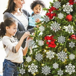 Longrv 36pcs Christmas White Snowflake Ornaments Plastic Glitter Snow  Flakes Christmas Tree Decorations for Winter Holiday