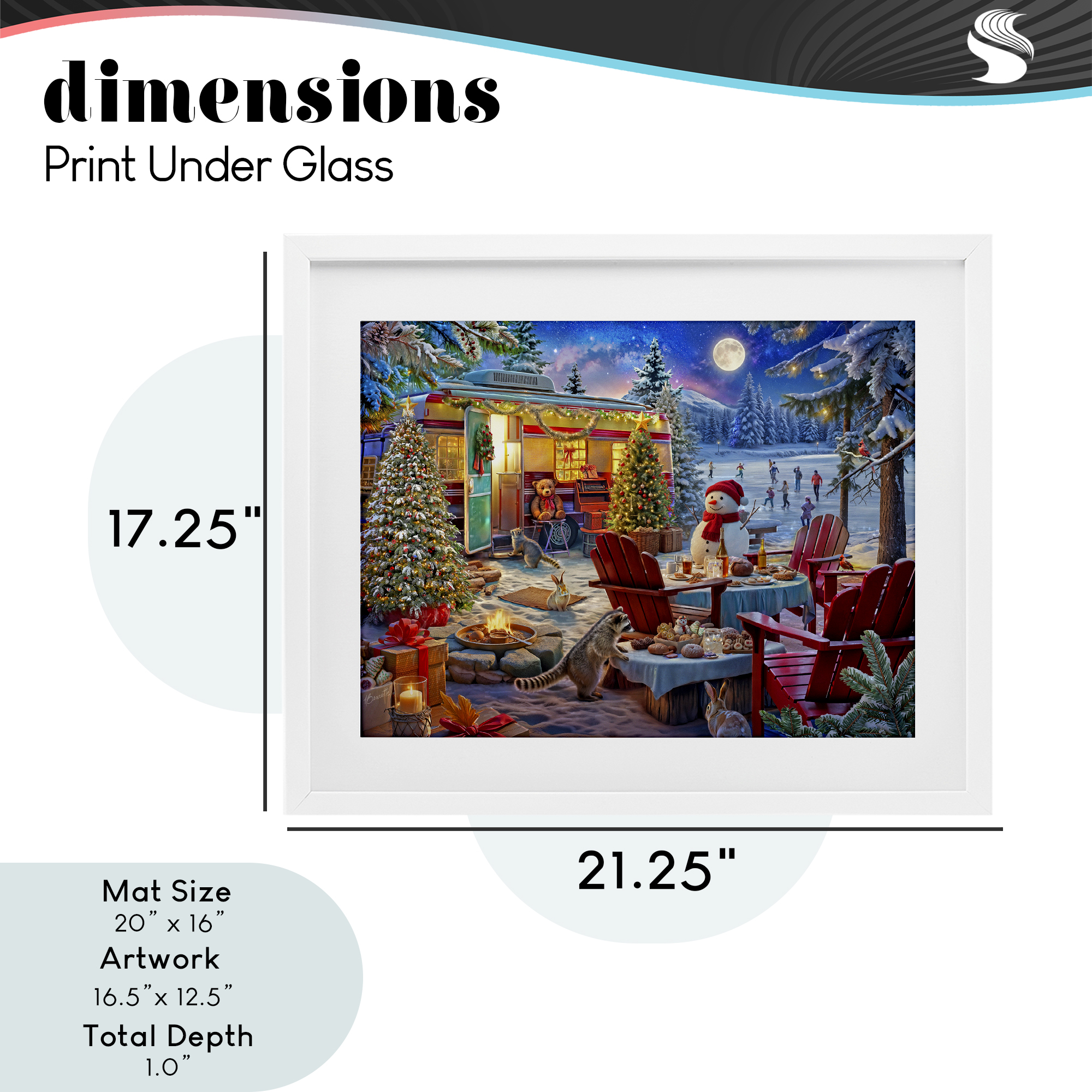 Winter Holiday Camper Party White Framed Print Under Glass, design by Henriette Chinaglia
