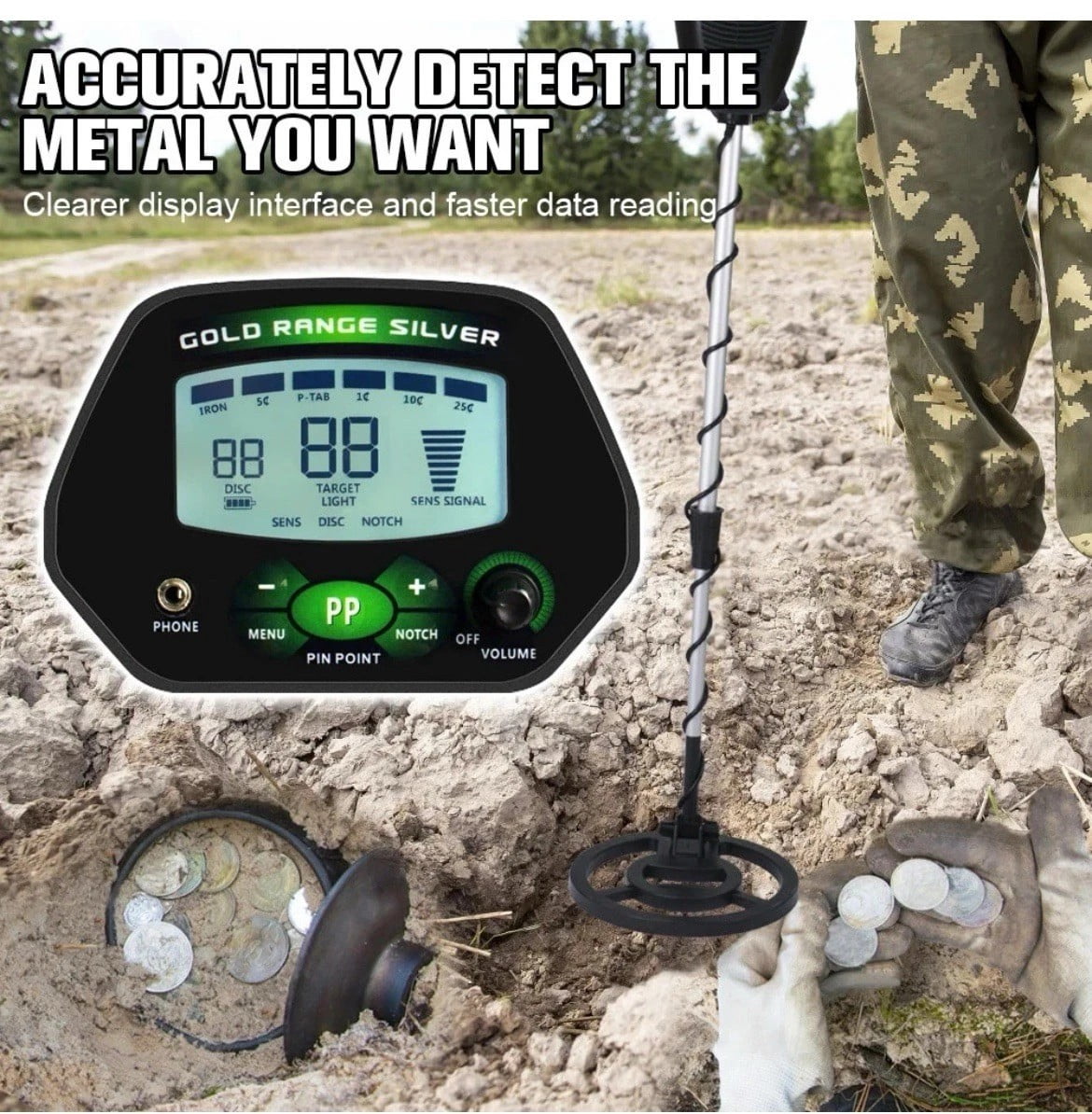10" Metal Detector Gold Digger LCD Treasure Hunter Pinpointer Adult Kids Beach Yard