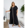 thumbnail image 6 of Black Kaftan Embroidered Dress Plus Size Short Sleeve Beachwear Nomadic Summer Outwear mumu Loungewear Comfortable Nightgown Lightweight Vacation Clothing, 6 of 7