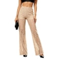 thumbnail image 2 of Karymi Shorts for Women Solid Floral Lace Sheer Flare Long Pants, Elastic High Waist See-Through Casual Trousers With Lined Short For Party Club Daily Running Shorts for Women, 2 of 7