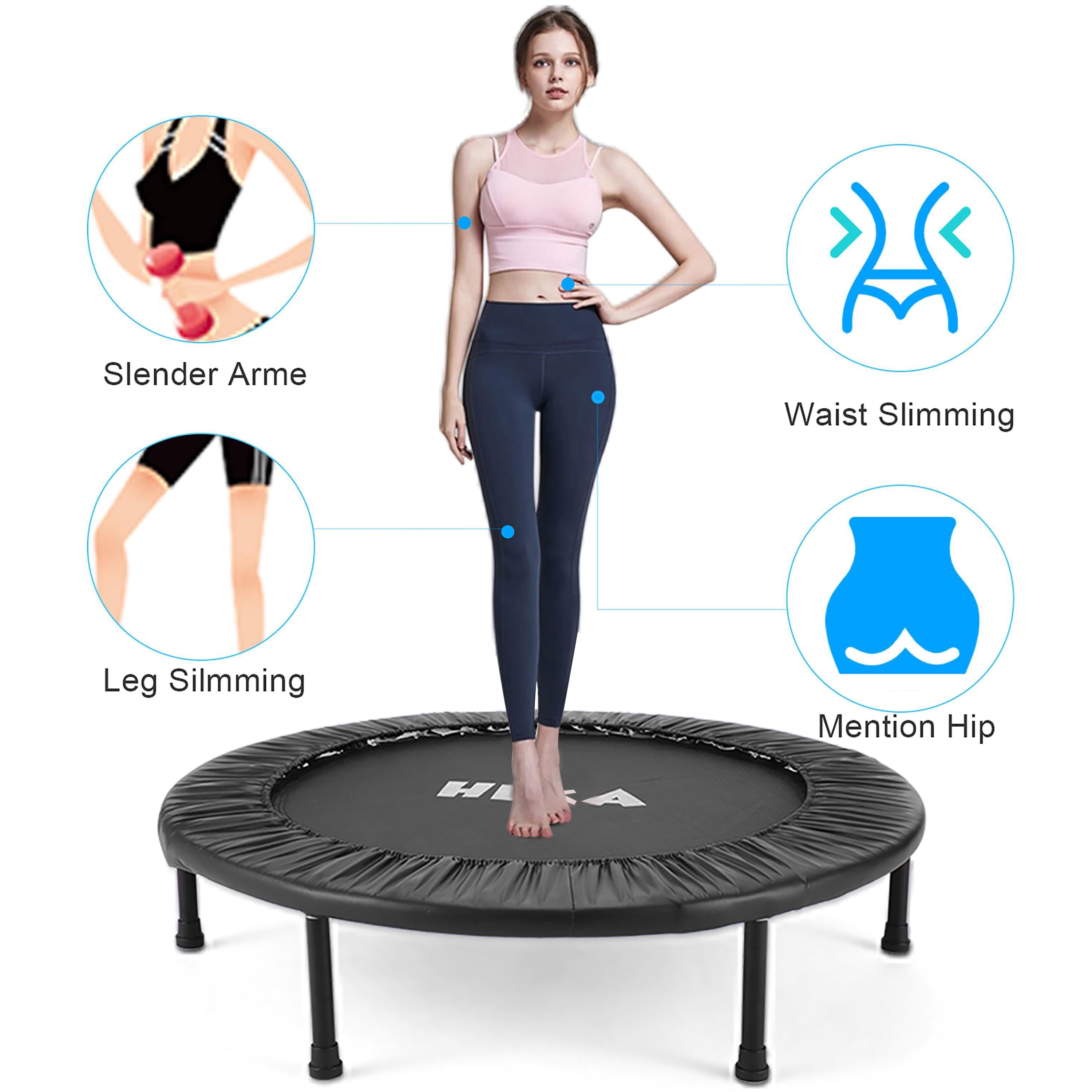 HEKA 38" Foldable Mini Fitness Trampoline for Adults Kids, Exercise Trampoline Holds 330lbs Rebounder Trampoline with Padding and Springs Elastic Safe for Indoor Outdoor Exercise Workout