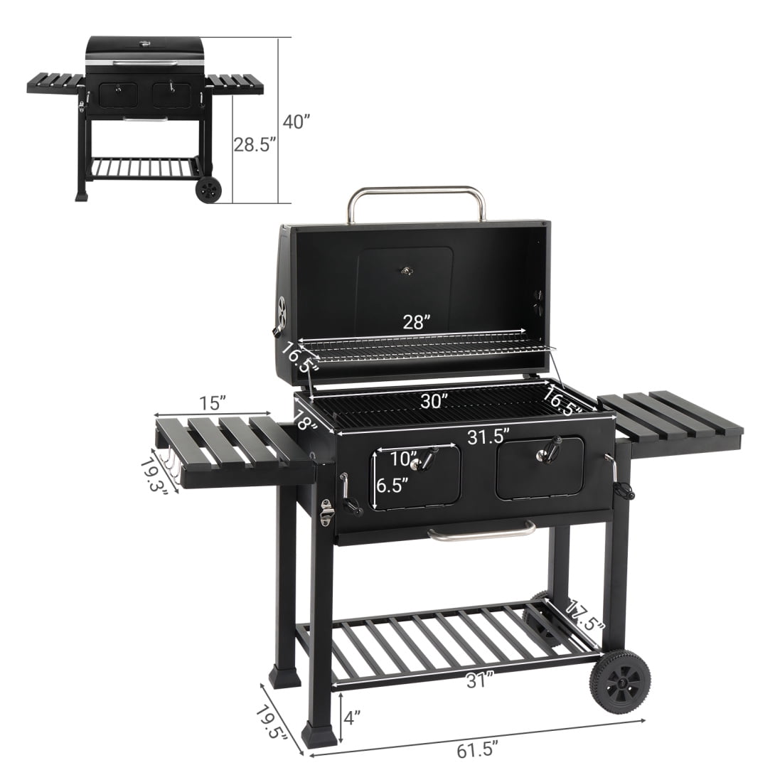 Charcoal Grill Outdoor BBQ Grill, Extra Large Cooking fits up to 30 burgers at once, 2 Individual & Adjustable Charcoal Tray, Foldable Side Tables, for Outdoor Cooking Backyard Camping Picnics