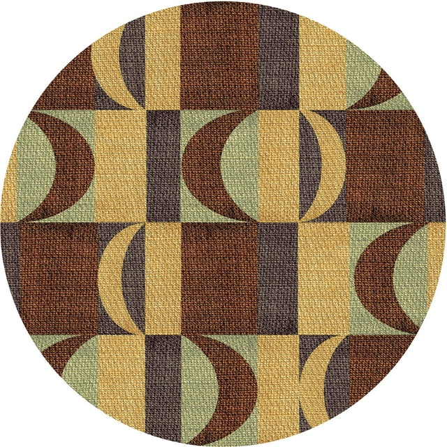 Ahgly Tapis Rond Lavable en Machine Intérieur Transitionnel Rouge Brun, 7 Pieds Rond