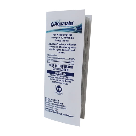 Tabletas de purificación de agua Aquatabs 49 mg (paquete de 100)