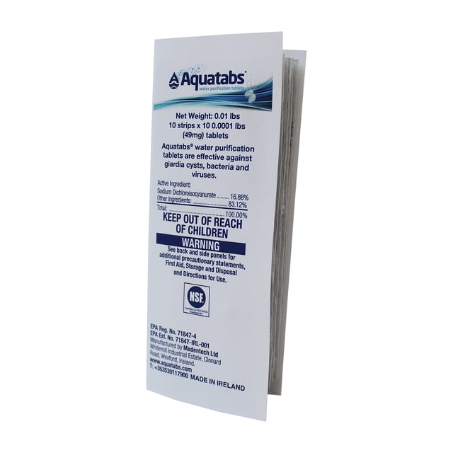 Tabletas de purificación de agua Aquatabs 49 mg (paquete de 100)