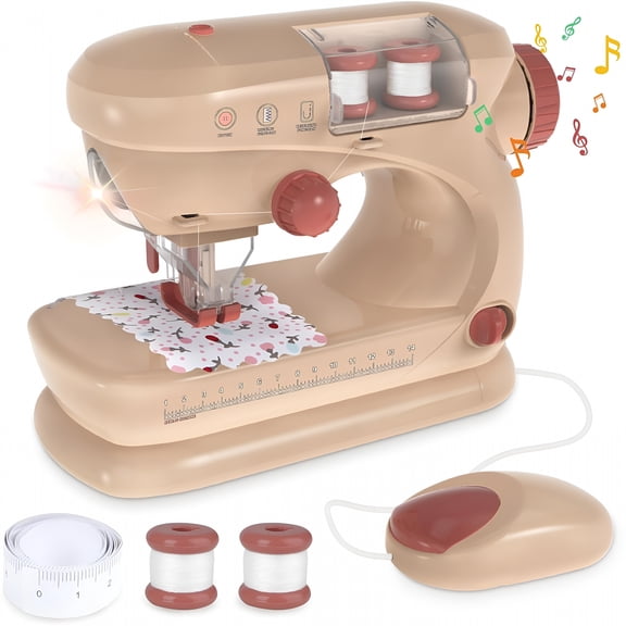 CYFW Sewing Machine for Beginners,Sewing Machine Toy with Lights and Music,Mini Sewing Machine with Stitch Applications,Sewing Kit for Kids Ages 3  Pretend Play Arts and Crafts Toys (Khaki)