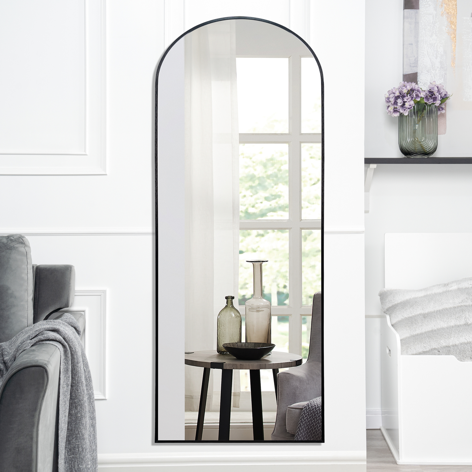 Naomi Home 71”x 31” Mabel Arched Aluminum Mirror Full Length Mirror Free Standing Leaning/Hanging/Mounted Mirror Aluminum Frame for Modern Living, Black