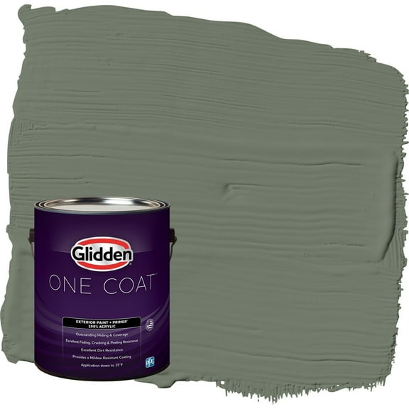 Glidden One Coat Thyme Green / Green Satin Exterior Paint with Primer, 1 Gallon