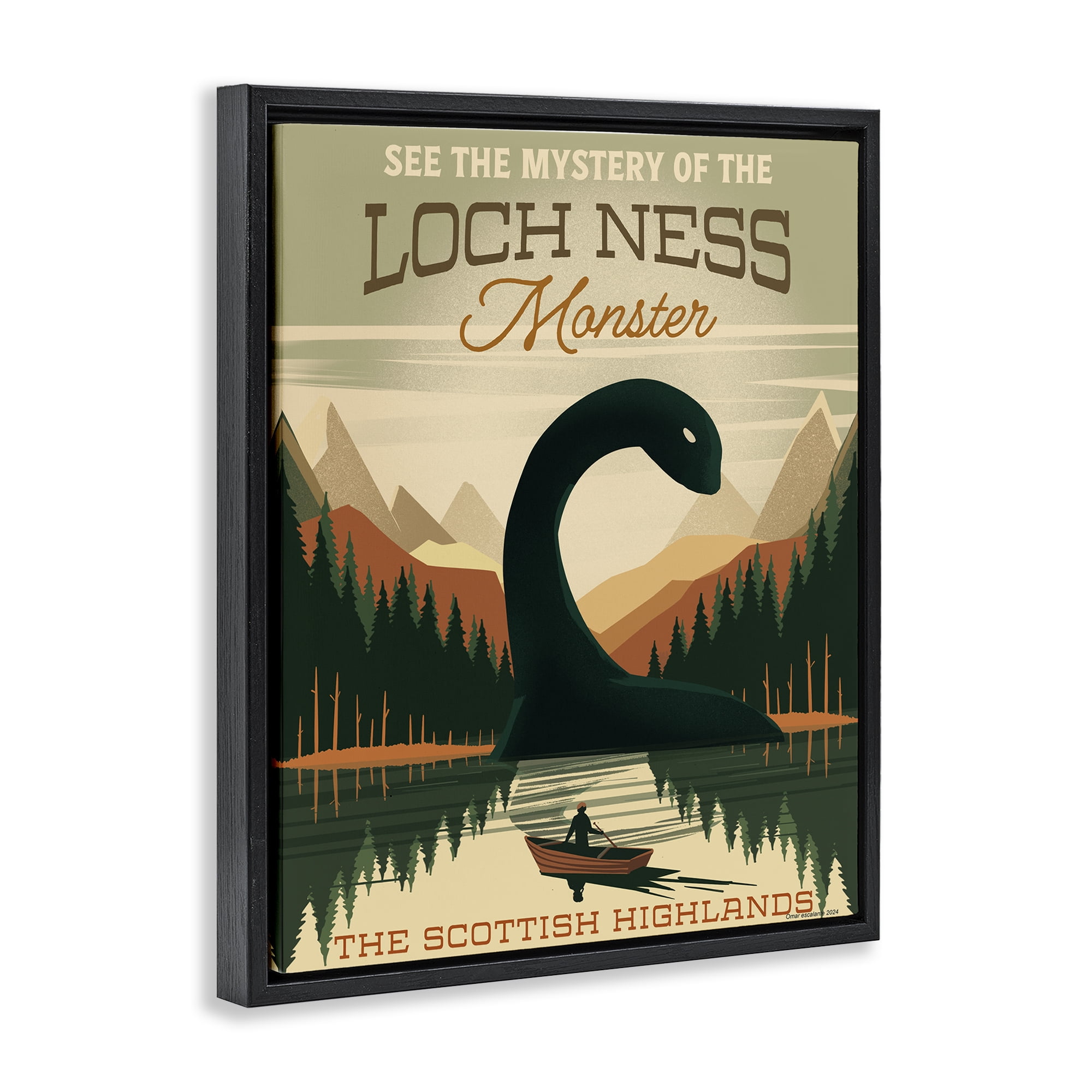 Stupell Industries Folklore Monster Tourism Black Framed Floater Canvas Wall Art, design by Omar Escalante