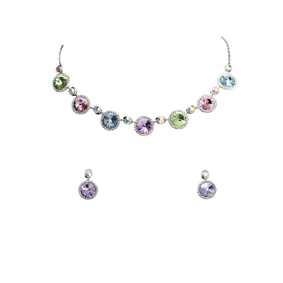 Faship Multicolors Premium Rhinestone Crystal Floral Necklace Earrings Set