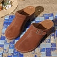 thumbnail image 4 of Mules for Women Suede Closed Toe Chunky Heel Orthopedic Sandals Fashion Buckle Strap Casual Backless Heels Slip on Slides Brown Size 9.5, 4 of 8