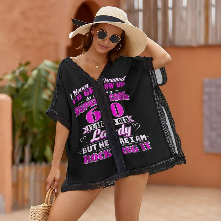 60 Year Old Lady Funny 60th Birthday Women's Swimsuit Coverup Summer Beach  Cover Up Bathing Suit Dress