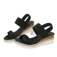 thumbnail image 3 of WIZUTIZ Wedge Sandals for Women Dress Sandals for Women Indoor Comfortable Stretchy Beach Sandals Pull-On Round Toe Shoes Low Heel (1"-2") Medium Solid Sandals for Ladies School Up to 60% Off Black, 3 of 6