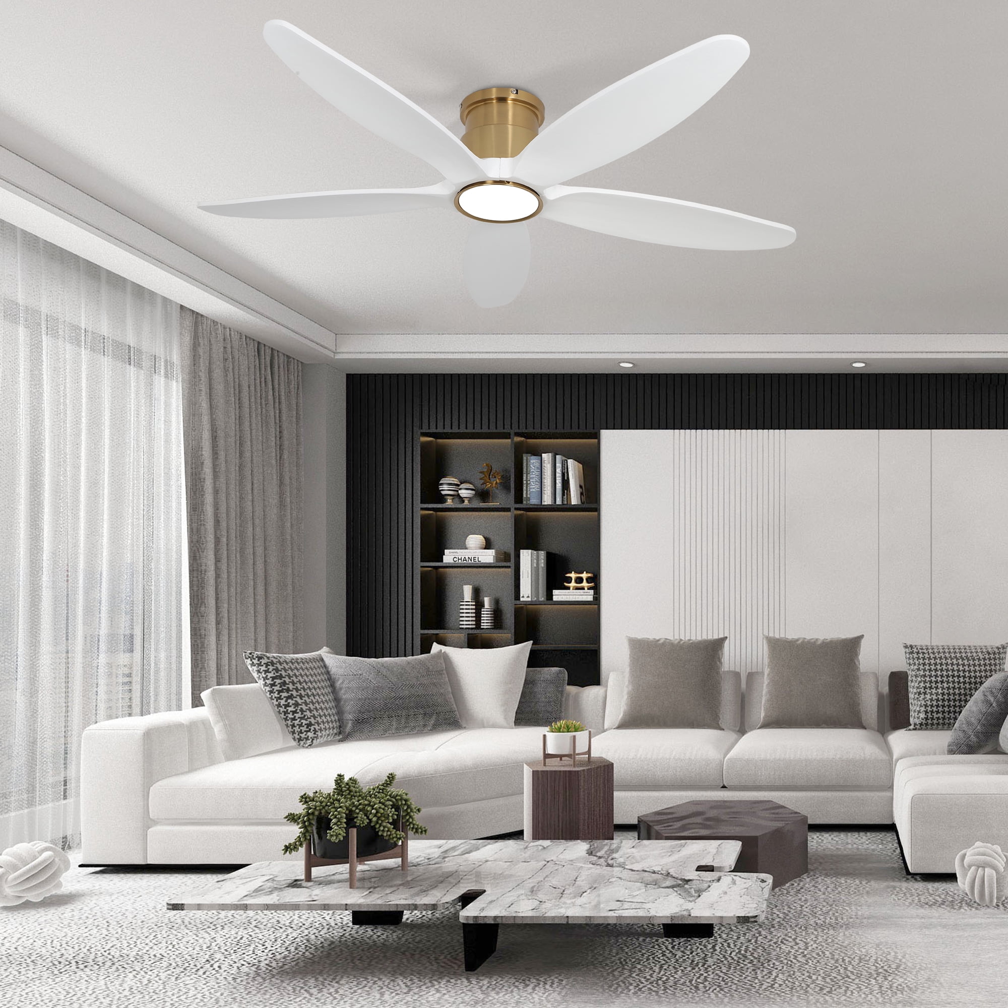 Wozzio 52-Inch Ceiling Fan with Integrated LED Light and Remote Control