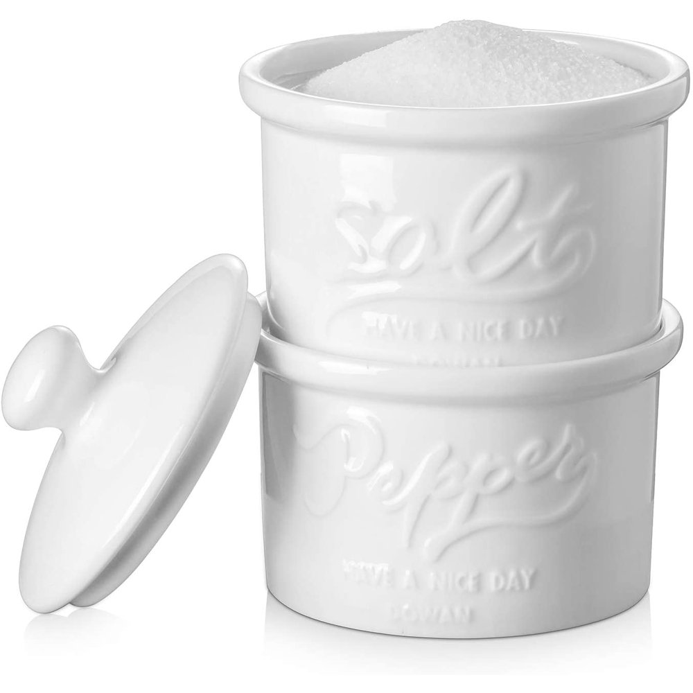 DOWAN Salt and Pepper Cellar with Lid, 8 OZ Salt Pepper Box, Ceramic