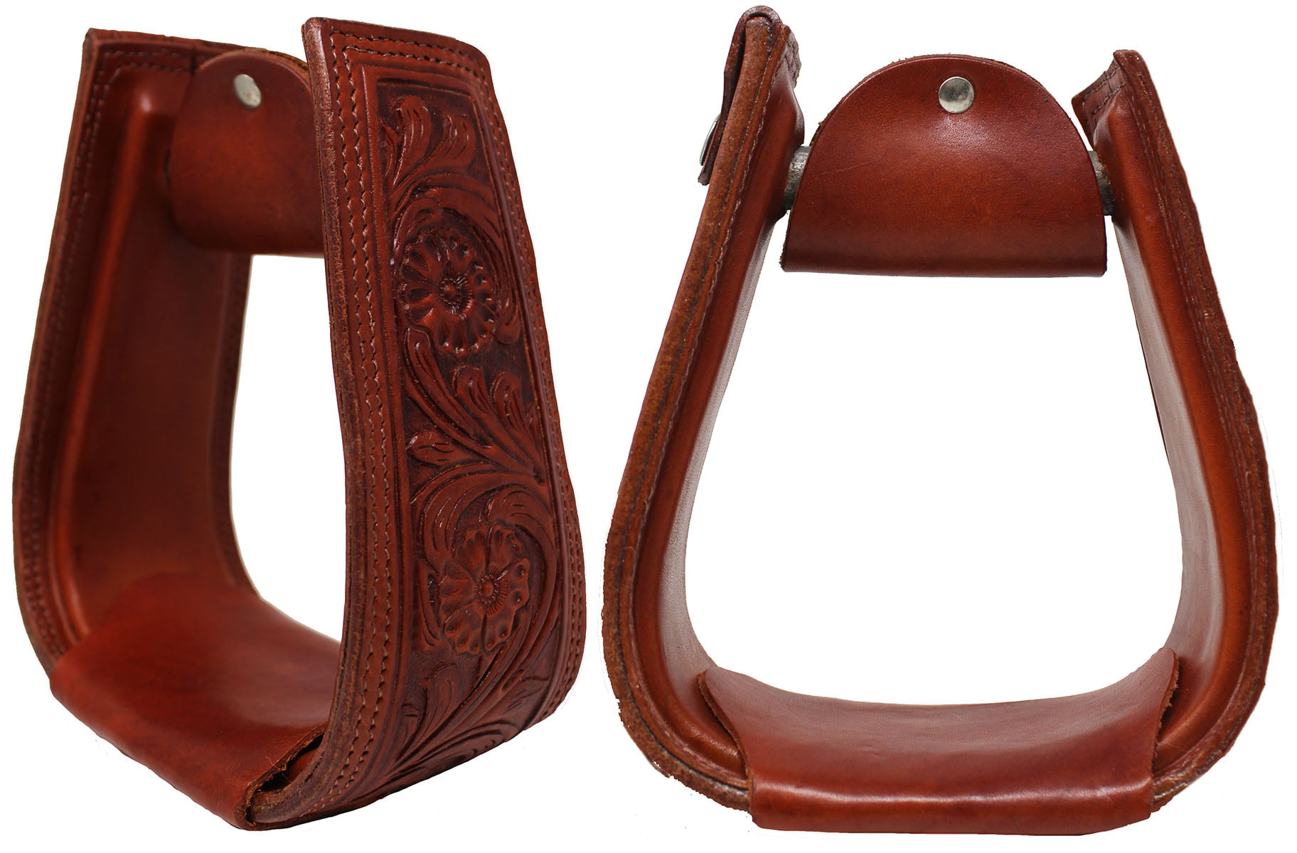 CHALLENGER Horse Western Saddle Tack Floral Hand Tooled Leather Covered Stirrups 51173TN