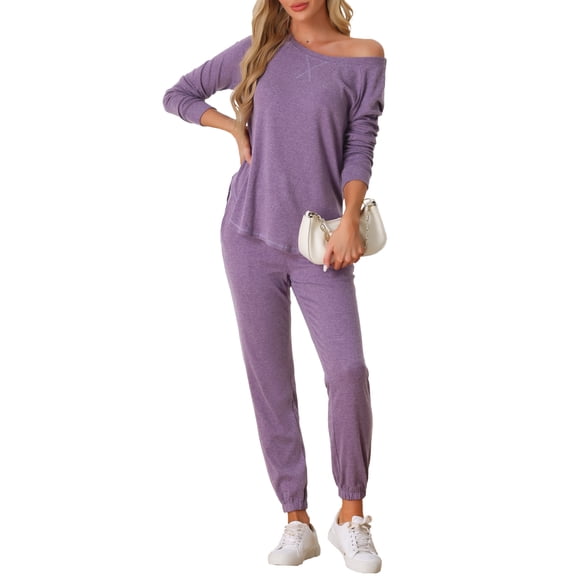 DARING DIVA Women's Travel Outfit Knit Long Sleeve Loungewear Set S Purple