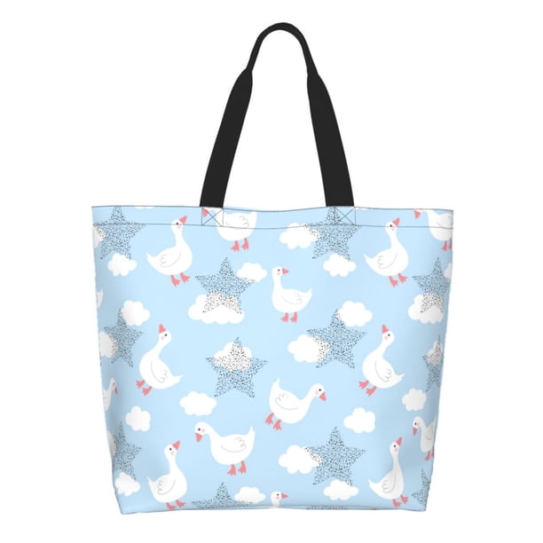 Balery Cute Goose On A Blue Sky Bolsa Tote Estilo Estético con Cremalleras, Bolsa de Hombro, Bolsa de Compras Grande y Plegable