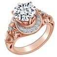 thumbnail image 2 of AFFY 2.17 Carat Round Shape Moissanite & Natural Diamond Floral Engagement Ring 14K Solid Rose Gold Ring Size-7, 2 of 2