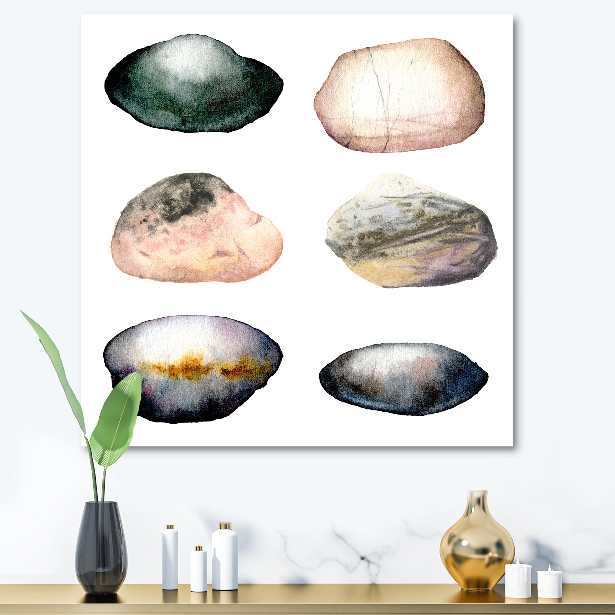 Designart ' Six Abstract Sea Stones On White ' Nautical & Coastal Canvas Wall Art Print