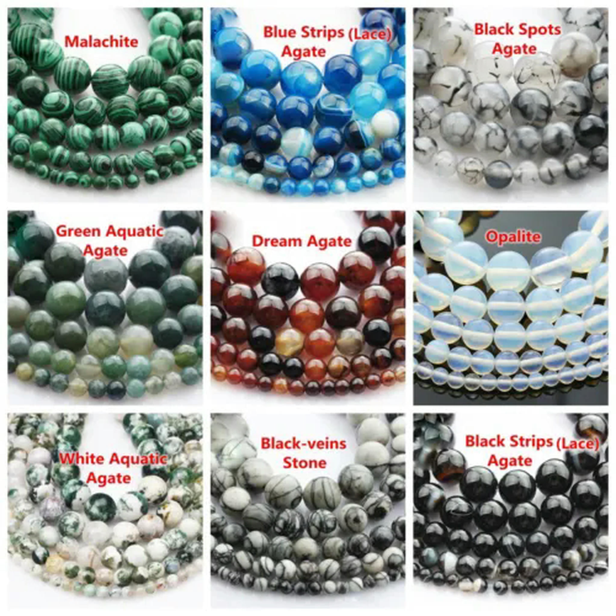 U8MO 1 Strand Round 4mm 6mm 8mm 10mm 12mm Natural Stone Rock Gemstone Beads Lot-Black Lace Agate-6mm (61~63pcs)