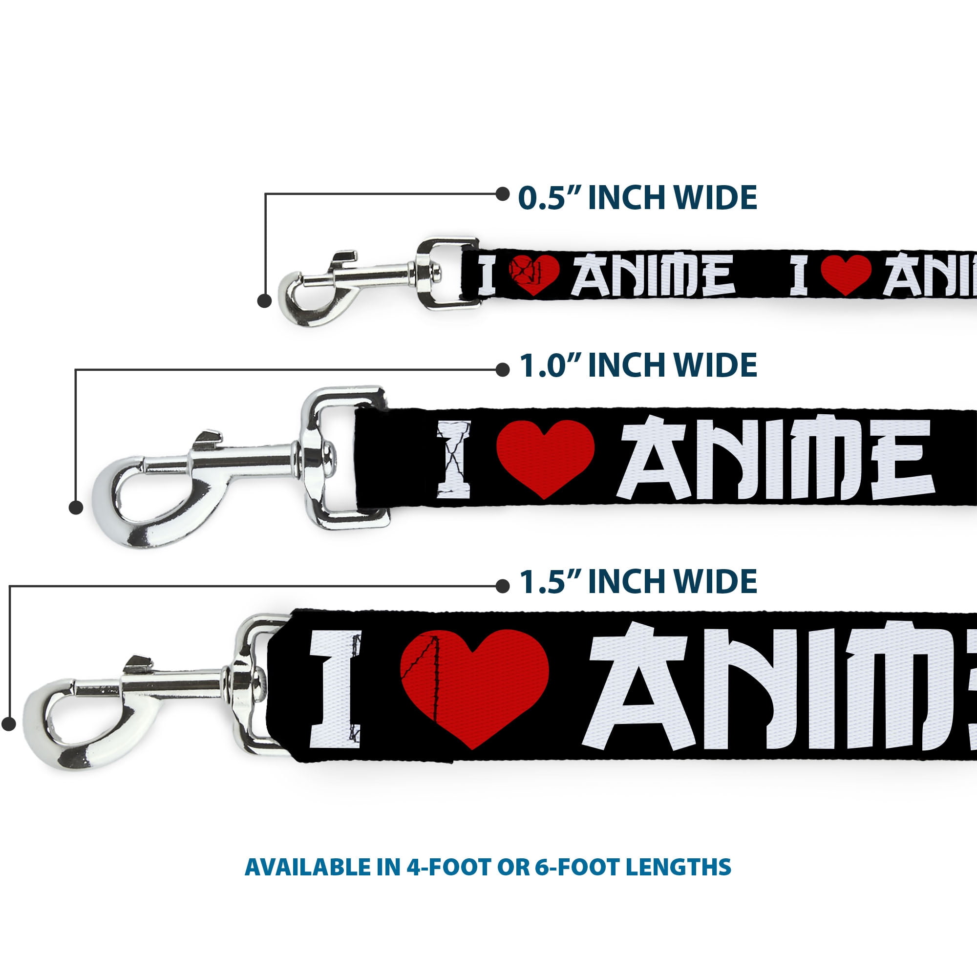 Buckle-Down Pet Leash, Dog Leash, I Heart Anime Bold Black White Red, 6 Feet Long 1.0 Inch Wide