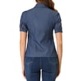 thumbnail image 3 of INSPIRE CHIC Chemise en Denim à Manches Courtes Bouffantes avec Col Pointu pour Femmes TP Bleu Foncé, 3 of 6
