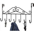 thumbnail image 3 of Over Door Hanger with 7 Hooks,Metal Over The Door Towel Hook,Decorative Overdoor Organizers,Hanging Storage Rack for Hat,Coats, Purses, Scarves, Clothes ,Jackets,Belt,Bedroom,Bathroom,Closet (Black), 3 of 8