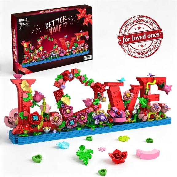 Art Love Flowers Building Set, 791PCS Romantic DIY Collection Floral Brick Kit, Roses Botanical Plant Graduation Gift for Adults Kids Girls and Boys, Home Decor Gift for Birthday, Valentines