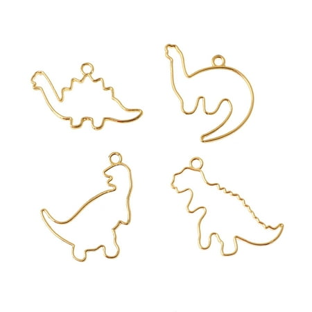

JUNTEX 4x/Set Cartoon Dinosaur Metal Frame UV Resin Pendant Open Bezel Setting for DIY