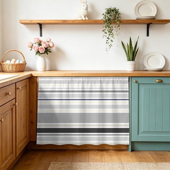Gray Ombre Stripes Cabinet Curtains 28" W x 35" L, Lines Art Under-Desk Privacy Dust Proof Drape Dishwasher Curtain Sink Skirt for Kitchen Closet Bathroom Laundry