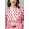 thumbnail image 5 of Janasya Indian Round Neck 3/4 Sleeve Floral Print Pink Cotton Kurta with Pant and Dupatta For Women, 5 of 6