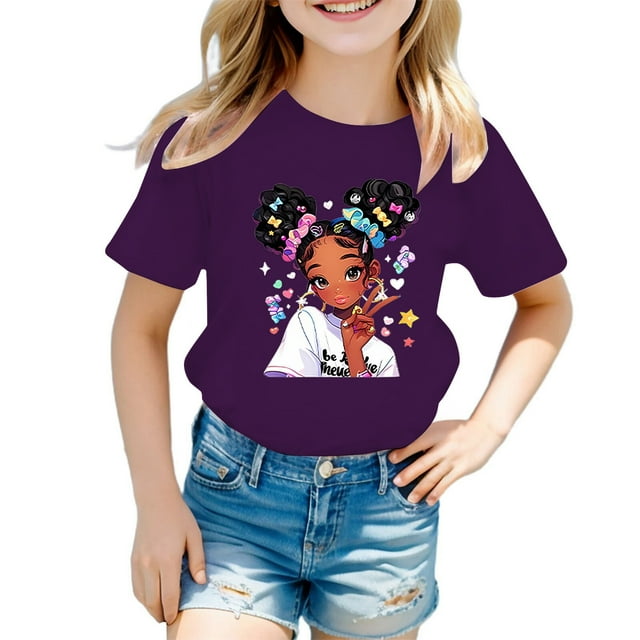 AJIWYH Chemise Blanche à Manches Courtes pour Filles, T-Shirt Mignon à Motif à Col Rond à Manches Courtes pour Fille, T-Shirt Décontracté d'Été, Uniformes pour Filles de 9-10 Ans, Violet