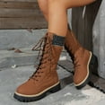 thumbnail image 2 of Dasayo Women's Boots Yellow Chunky Motorcycle Mid-Calf Stretchy Lace up Round Toe Non Slip Boots Shoes for Women 37, 2 of 8