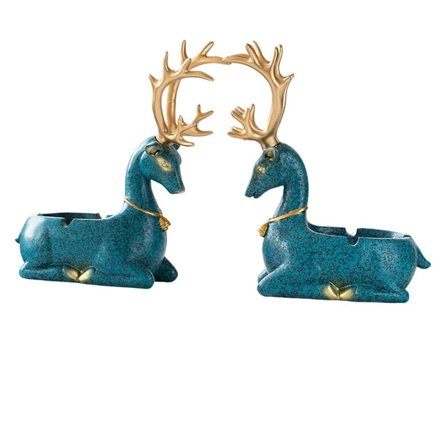 Pareja Deer Estatua Animal Estatua Artesanía Resina Para Office Home Azul Fernando Cenicero de estatua de ciervo