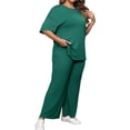 thumbnail image 5 of Women Plus Size Solid 2 Pieces Sets Short Sleeve Casual Tops and Wide Leg Pants Tracksuit, 5 of 6