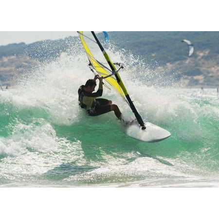 Wind Surfing In The Ocean Tarifa Cadiz Andalusia Spain Stretched Canvas - Ben Welsh  Design Pics (18 x